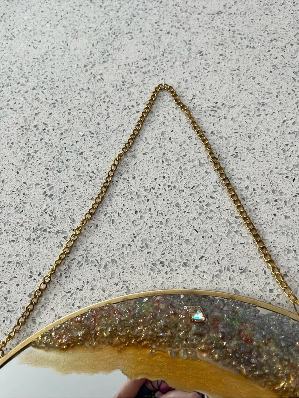 Gold Crescent Geode Round Wall Mirror - Decorative Home Wall Decor